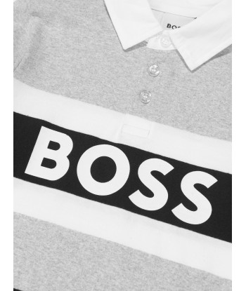 BOSS Boys Long Sleeve Striped Polo Shirt in Grey À commander