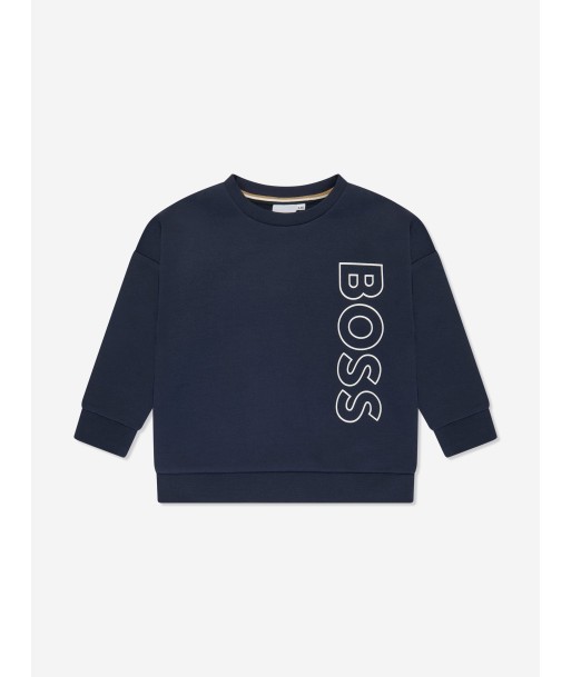 BOSS Boys Logo Sweatshirt in Navy de technologie