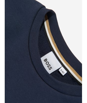 BOSS Boys Logo Sweatshirt in Navy de technologie