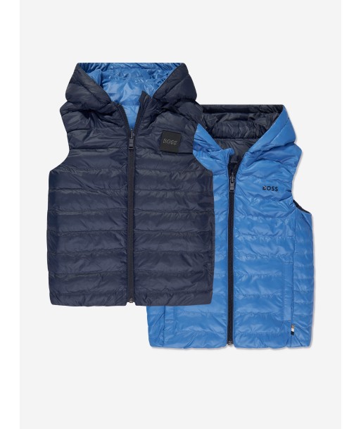 BOSS Boys Reversible Puffer Gilet in Blue plus qu'un jeu 