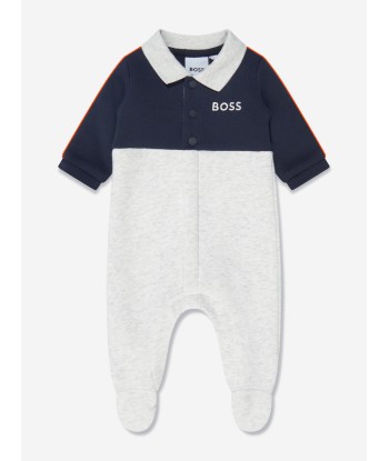 BOSS Baby Boys Contrast Babygow in Grey Paris Déstockage Promo