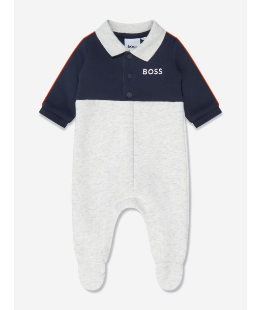 BOSS Baby Boys Contrast Babygow in Grey Paris Déstockage Promo