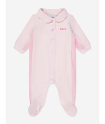 BOSS Baby Girls Velour Babygrow in Pink basket pas cher