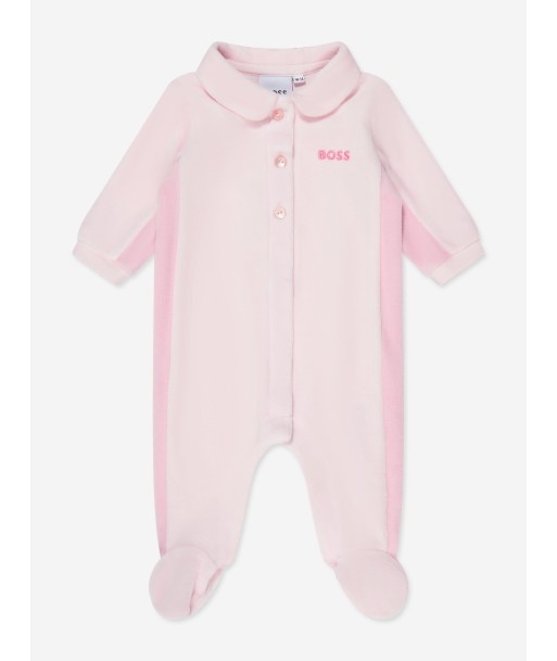 BOSS Baby Girls Velour Babygrow in Pink basket pas cher