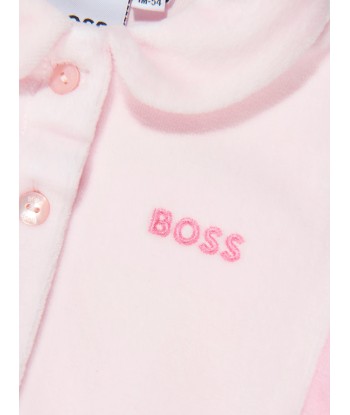 BOSS Baby Girls Velour Babygrow in Pink basket pas cher