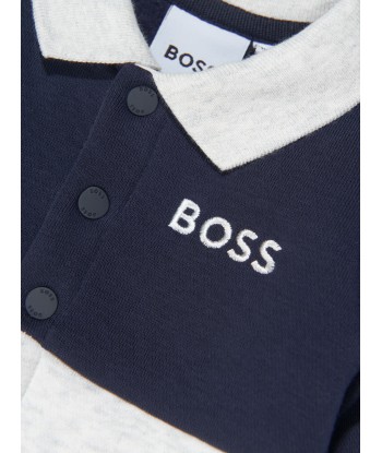 BOSS Baby Boys Contrast Babygow in Grey Paris Déstockage Promo