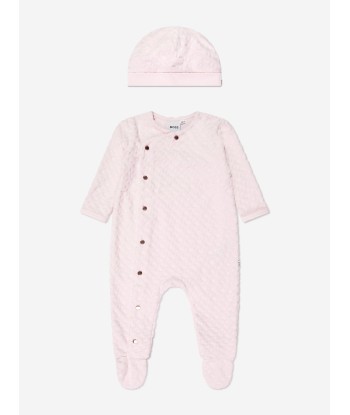 BOSS Baby Girls Babygrow And Hat Gift Set in Pink pas cher 