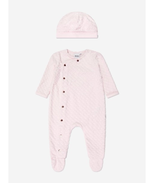 BOSS Baby Girls Babygrow And Hat Gift Set in Pink pas cher 