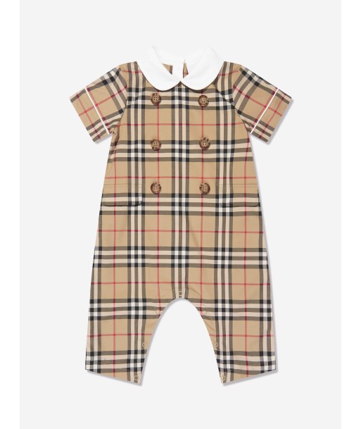 Burberry Baby Octavian Romper in Archive Beige Check soldes