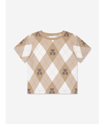 Burberry Boys Cedar Bear Argyle T-Shirt in Soft Fawn français