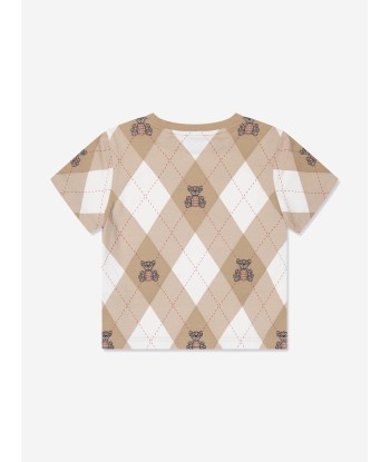 Burberry Boys Cedar Bear Argyle T-Shirt in Soft Fawn français