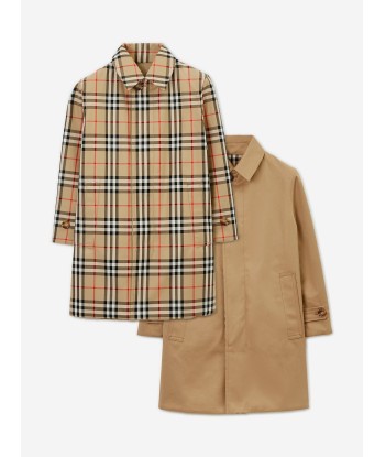 Burberry Boys Braxton Reversible Long Coat in Archive Beige Check 2023