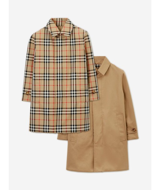 Burberry Boys Braxton Reversible Long Coat in Archive Beige Check 2023