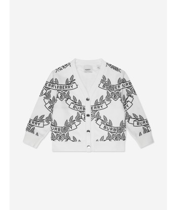 Burberry Kids Baile Crest Cardigan in White ouvre sa boutique