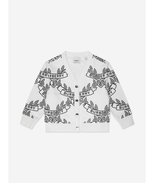 Burberry Kids Baile Crest Cardigan in White ouvre sa boutique