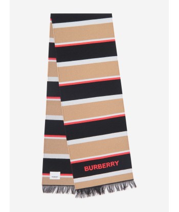 Burberry Kids Icon Rugby Stripe Scarf in Beige Faites des économies