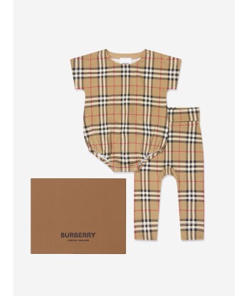 Burberry Baby Bodysuit Set in Archive Beige Check Paris Déstockage Promo