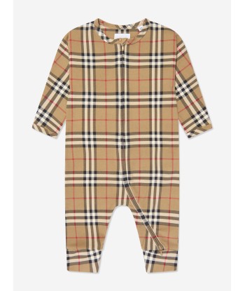 Burberry Baby Claude Romper Set in Archive Beige Check pas cher 