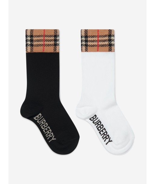 Burberry Kids Check Cuff Socks Set in Black Faites des économies