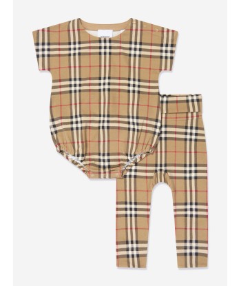 Burberry Baby Bodysuit Set in Archive Beige Check Paris Déstockage Promo