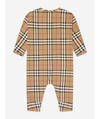 Burberry Baby Claude Romper Set in Archive Beige Check pas cher 