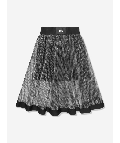 DKNY Girls Milano And Mesh Midi Skirt in Silver Venez acheter