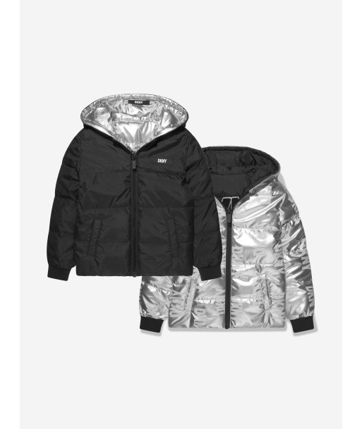 DKNY Girls Reversible Down Puffer Jacket in Silver les muscles