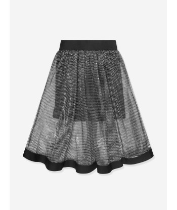 DKNY Girls Milano And Mesh Midi Skirt in Silver Venez acheter