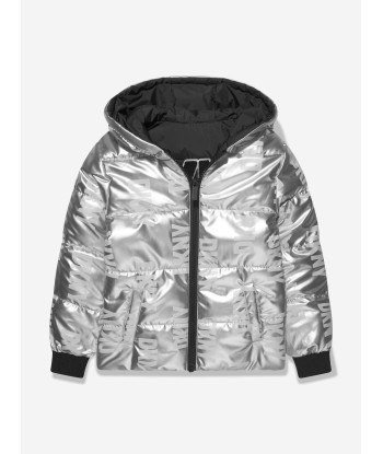 DKNY Girls Reversible Down Puffer Jacket in Silver les muscles