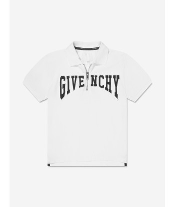 Givenchy Boys Half Zip Polo Shirt in White en stock