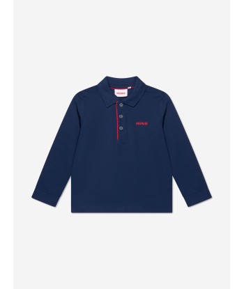 Hugo Boys Long Sleeve Polo Shirt in Blue chez Cornerstreet bien 