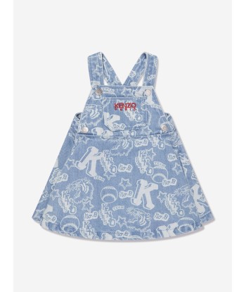 KENZO Girls Logo Denim Pinafore Dress in Blue le des métaux précieux