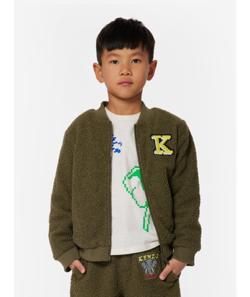 KENZO Boys Faux Shearling Cardigan in Khaki Véritable concentré