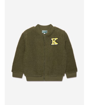 KENZO Boys Faux Shearling Cardigan in Khaki Véritable concentré