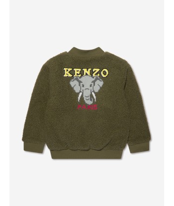 KENZO Boys Faux Shearling Cardigan in Khaki Véritable concentré