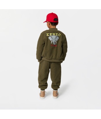 KENZO Boys Faux Shearling Cardigan in Khaki Véritable concentré