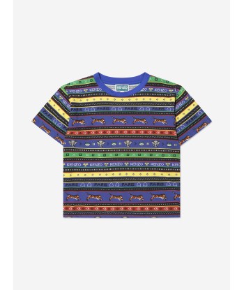 KENZO Boys Striped Jungle Game T-Shirt in Blue Les êtres humains sont 