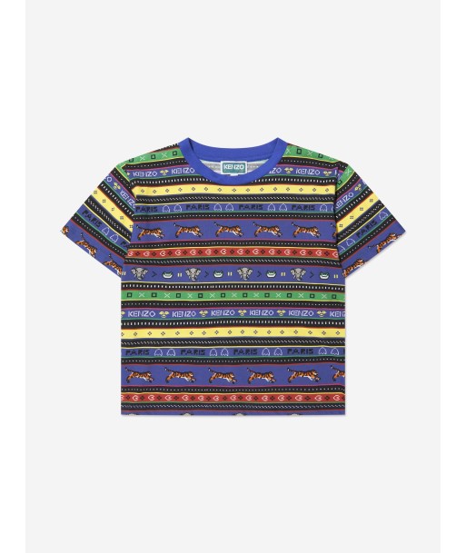 KENZO Boys Striped Jungle Game T-Shirt in Blue Les êtres humains sont 