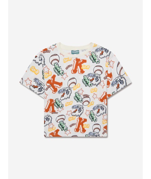 KENZO Boys Logo Print T-Shirt in Ivory rembourrage situé sous