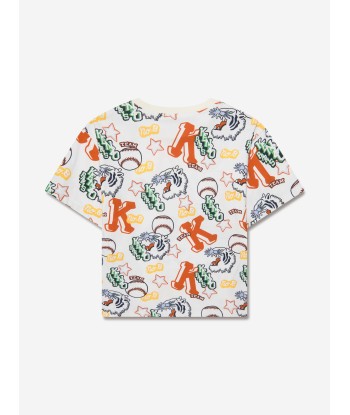 KENZO Boys Logo Print T-Shirt in Ivory rembourrage situé sous