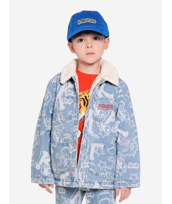 KENZO Boys Faux Shearling And Denim Jacket in Blue brillant des détails fins