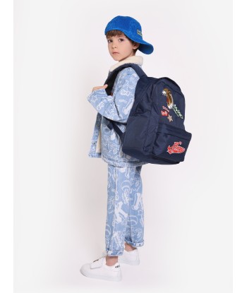 KENZO Kids Embroidered Badges Backpack in Navy solde