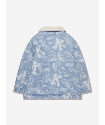 KENZO Boys Faux Shearling And Denim Jacket in Blue brillant des détails fins