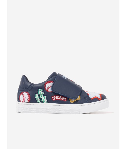 KENZO Kids Leather Embroidered Trainers in Navy online