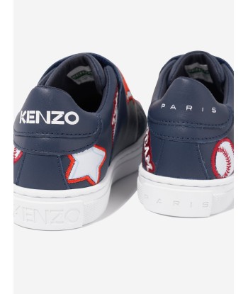 KENZO Kids Leather Embroidered Trainers in Navy online