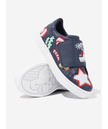 KENZO Kids Leather Embroidered Trainers in Navy online