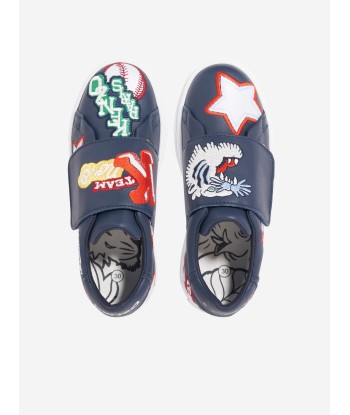 KENZO Kids Leather Embroidered Trainers in Navy online