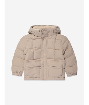 Tommy Hilfiger Boys Square Quilted Longer Jacket in Beige commande en ligne