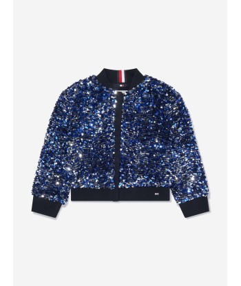 Tommy Hilfiger Girls Sequin Varsity Jacket in Blue pas chere