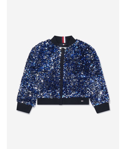 Tommy Hilfiger Girls Sequin Varsity Jacket in Blue pas chere